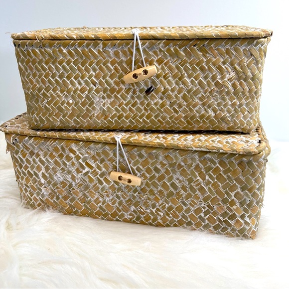 Brand New 2pcs Seagrass Storage Basket Set, Shelf Basket/White - Picture 2 of 11